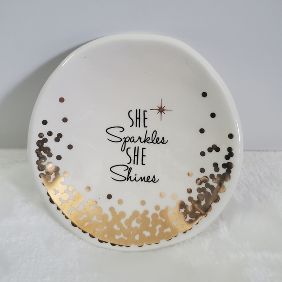 Grasslands Road She Sparkles She Shines Aunt Ceramic Gold Trinket Dish NIB - Picture 3 of 8